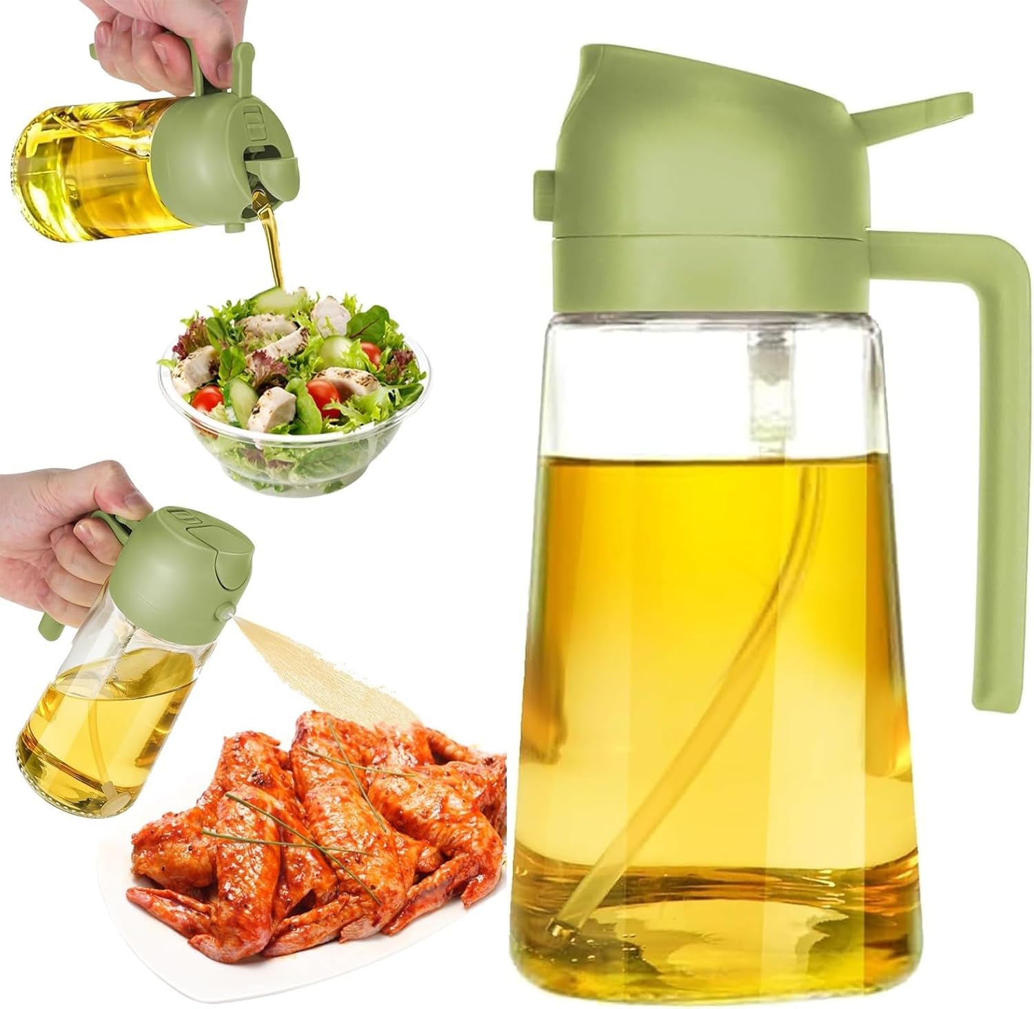 2-in-1 Olive Oil Sprayer & Dispenser Bottle 470ml – Glass Oil Mister for Cooking