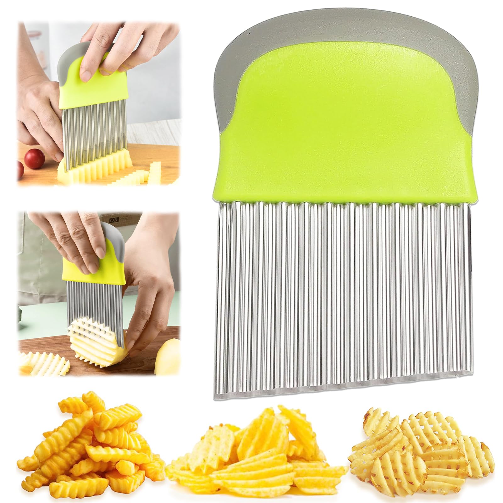 Suuker Crinkle Cutter French Fry Cutter Versatile Potato Slicer for Fries Stainless Steel Crinkle Cutter for Veggies Manual Food Wavy Chopper Slicer for Crinkled Cuts and Fancy Meal-Prep