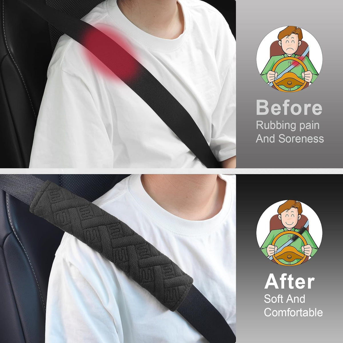 2-Pack Universal Car Seat Belt Pads Cover for a More Comfortable Driving, Seat Belt Shoulder Strap Covers Harness Pad for Car Interior Accessories(Black)